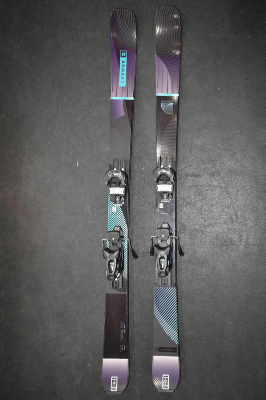 Armada Reliance Demo skis with bindings, black teal and purple