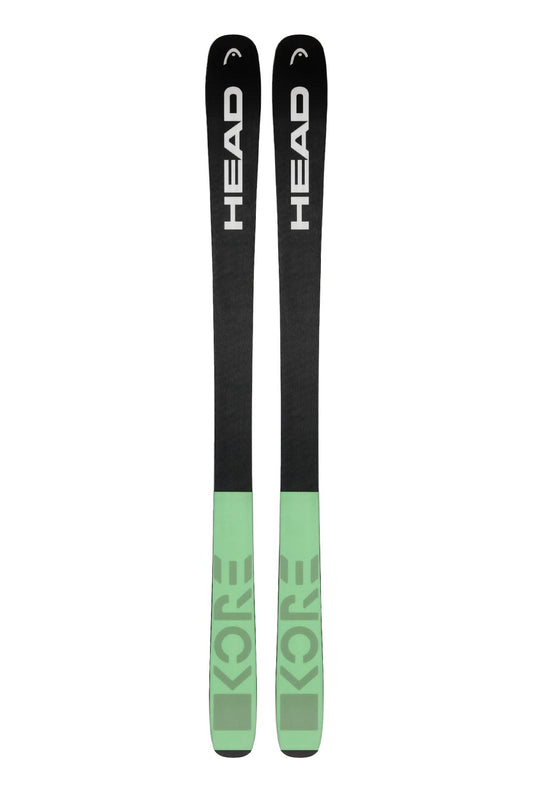 bottom of Head Kore skis, green and black
