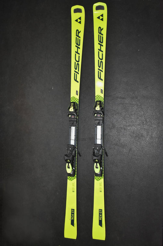Fischer RC CT demo skis, bright yellow with black bindings.