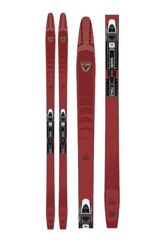 Rossignol back country cross country skis with bindings, red