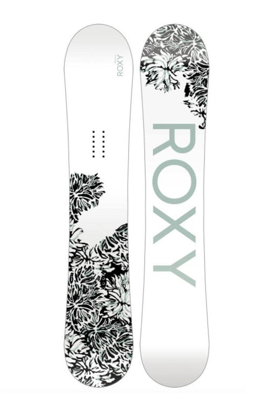 women's Roxy Raina snowboard, white with black floral pattern