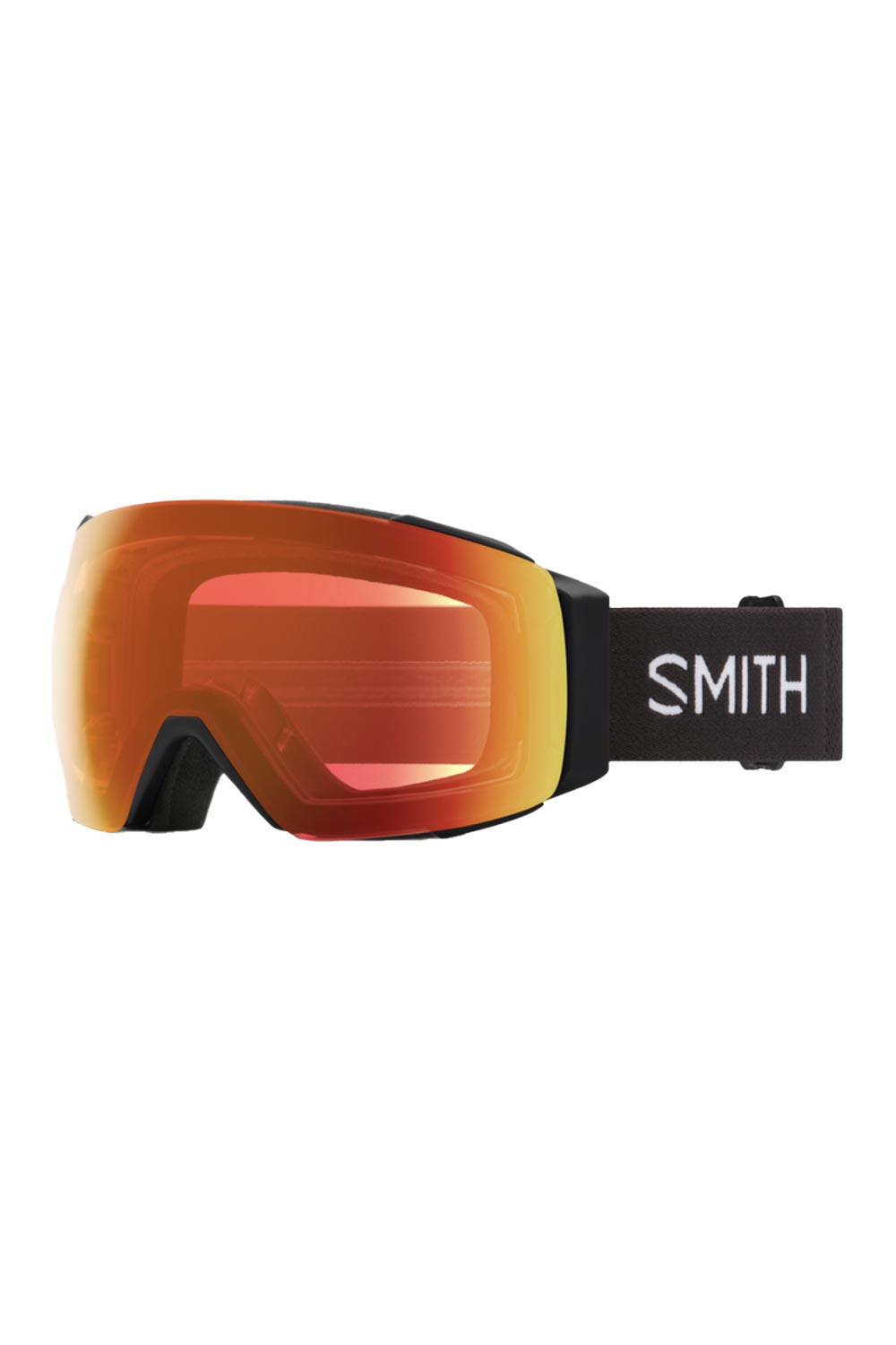 Smith ski goggles, black strap and red lens