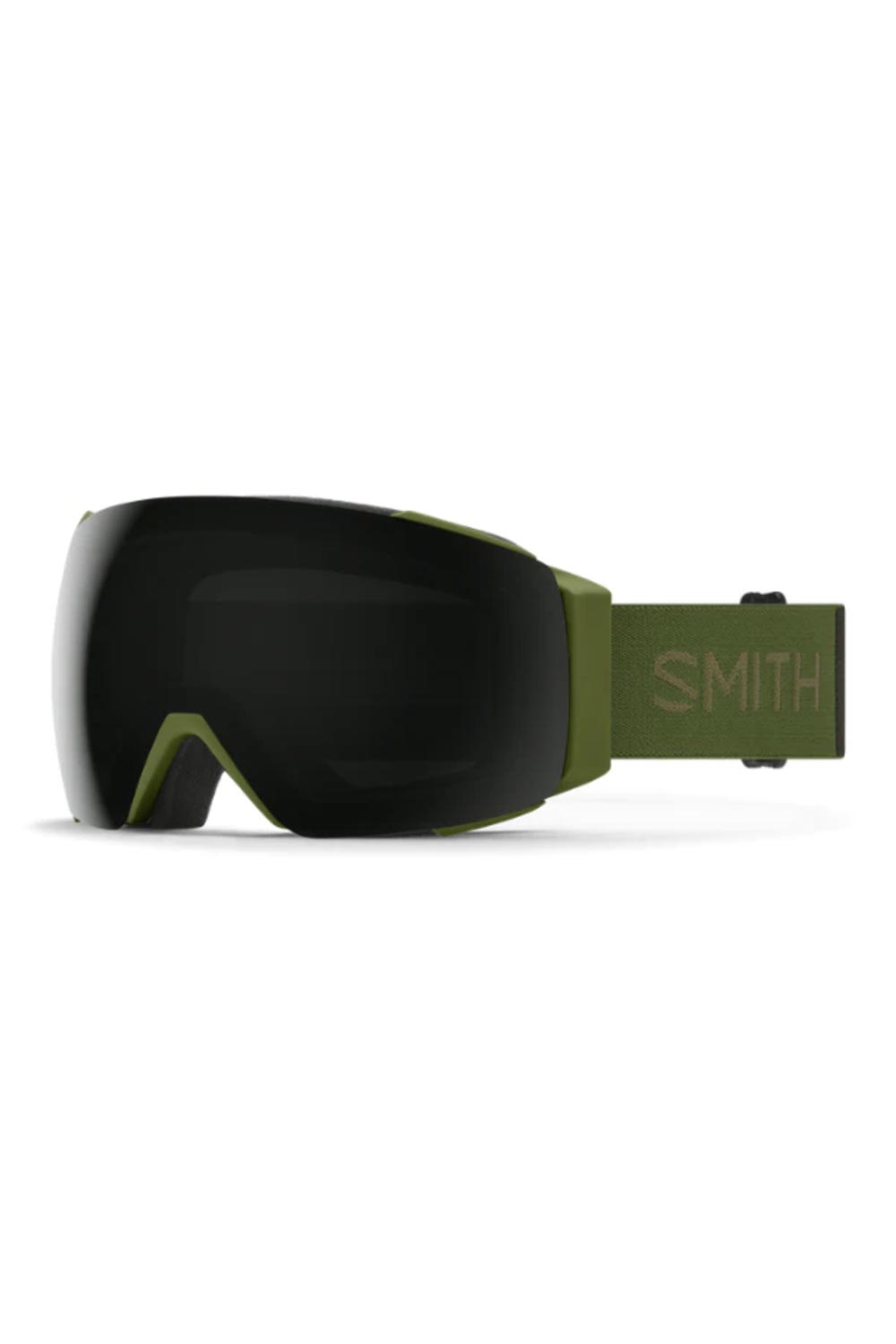 Smith ski goggles, olive green strap and black lens