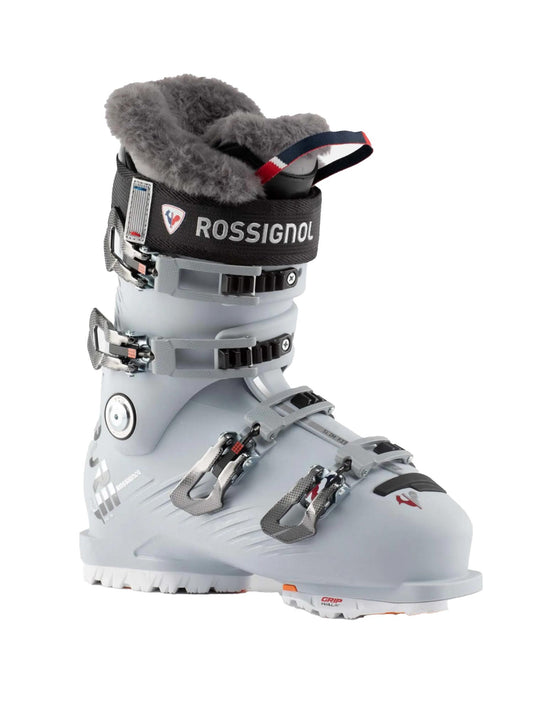 women's Rossignol Pure Pro ski boots, white with silver buckles