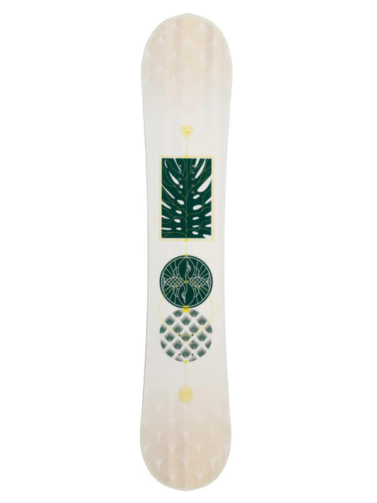women's Rossignol Soulside snowboard, white with green leaf pattern