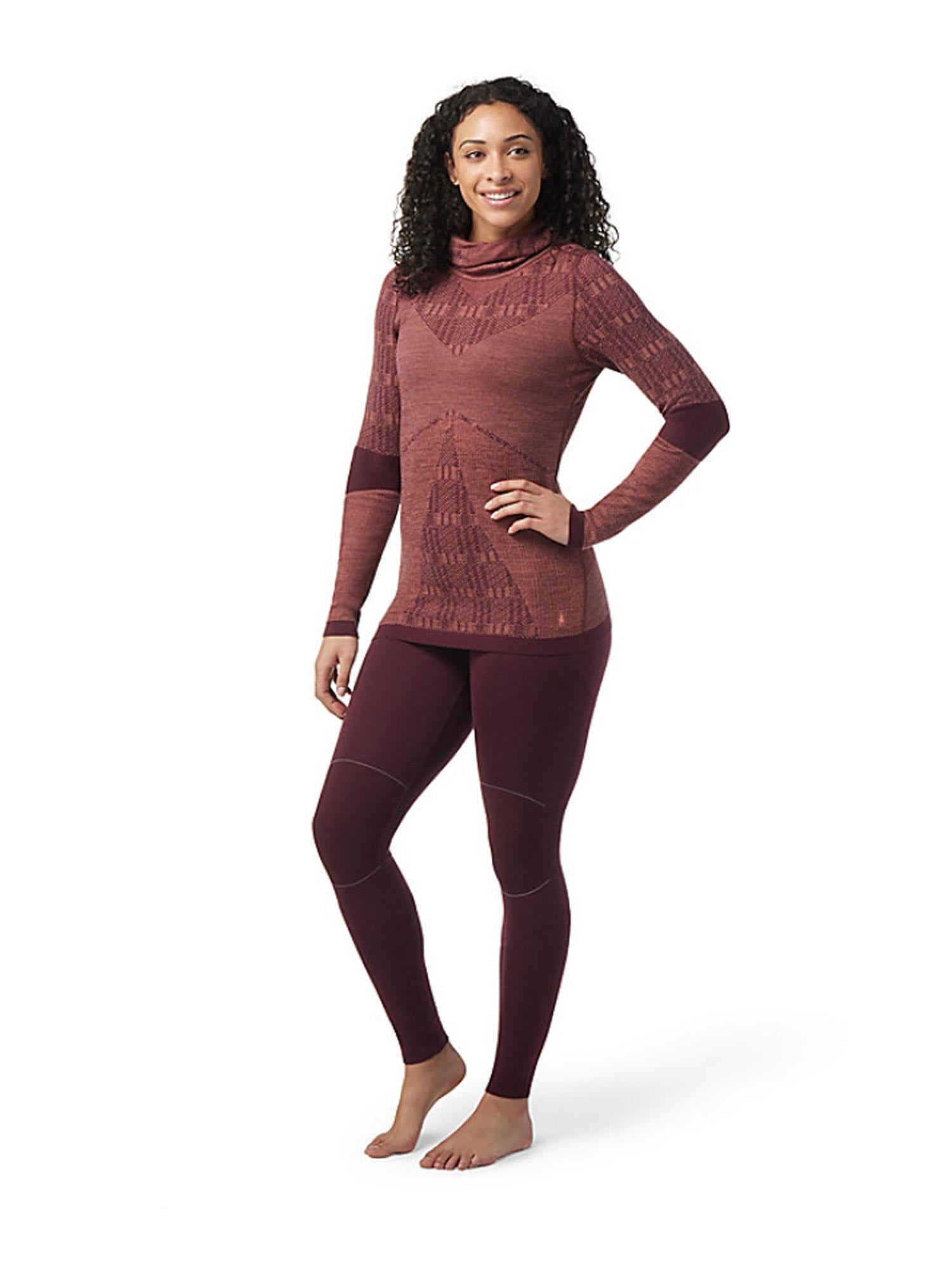 women's Smartwool hooded base layer top, cherry