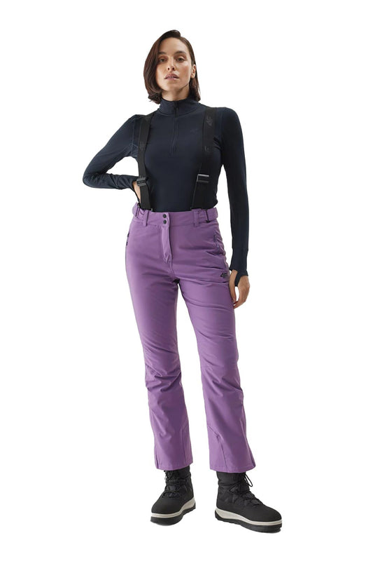 women's ski pants with suspenders, purple