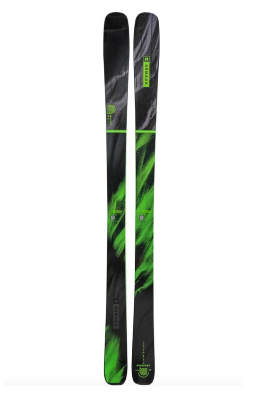 men's Armada Declivity skis, black, gray and green swirly graphic