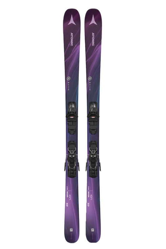 Atomic Maven downhill ski with bindings,  purple swirly graphic