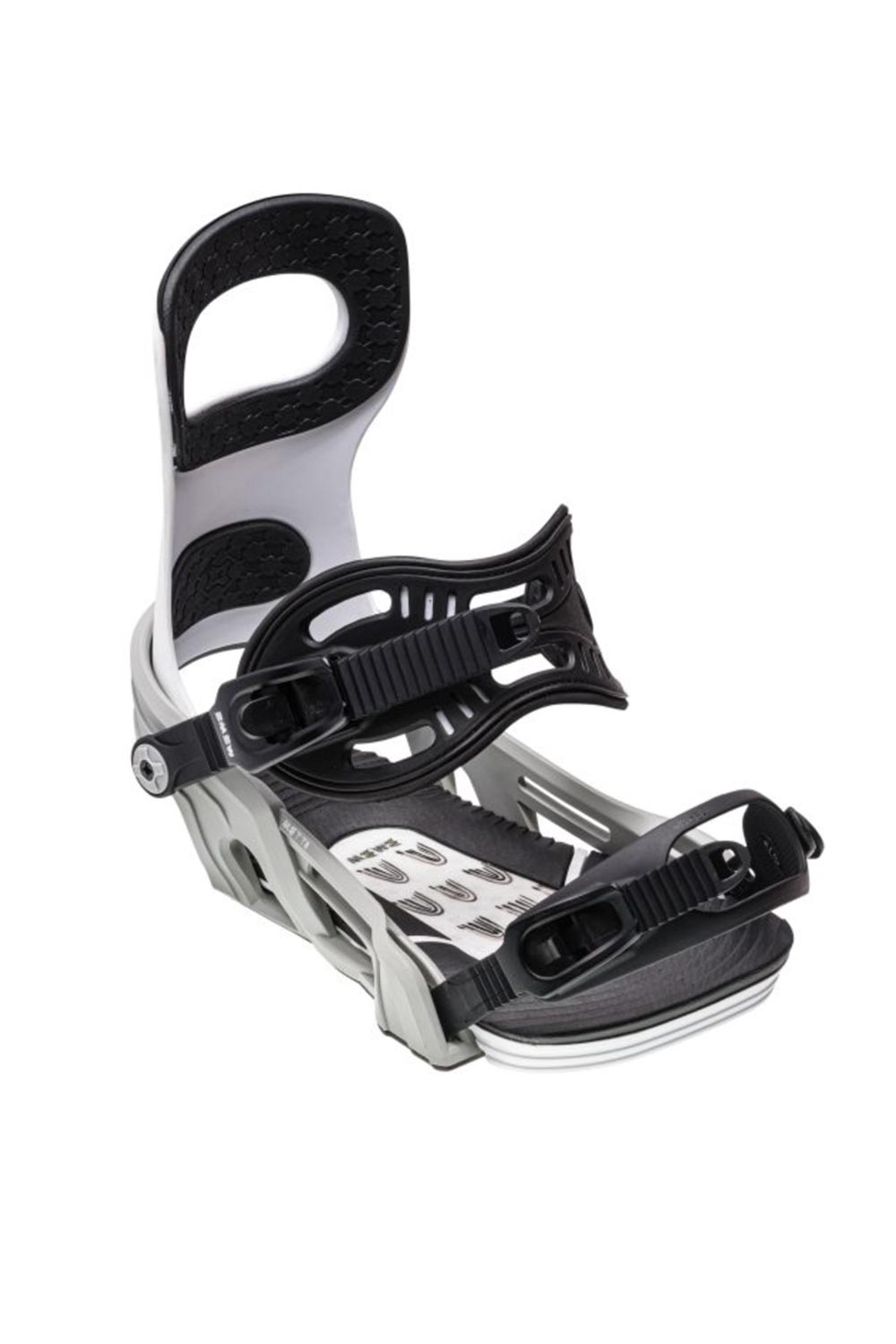 bent metal metta snowboard binding, white with black buckles