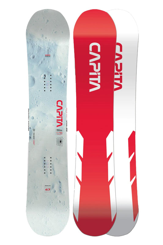 Capita Mercury snowboard, moon graphic, red & white base