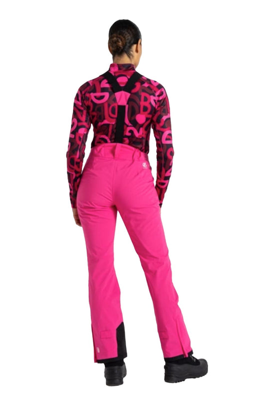 suspender ski pants, bright pink
