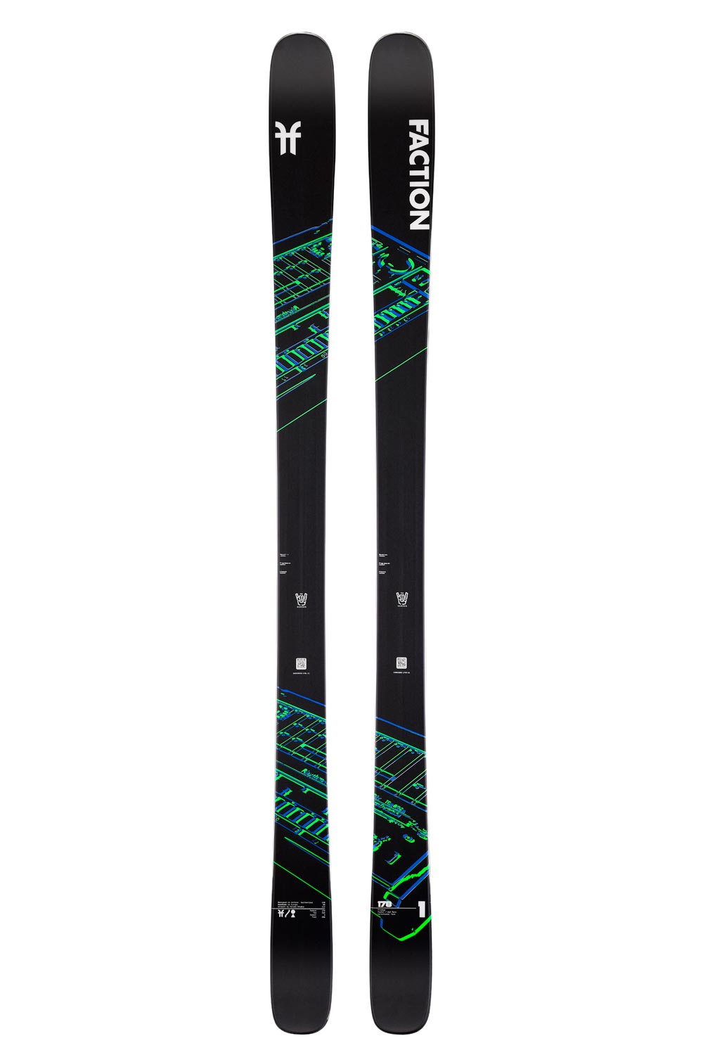 Faction Prodigy 1 skis, black with neon green accents