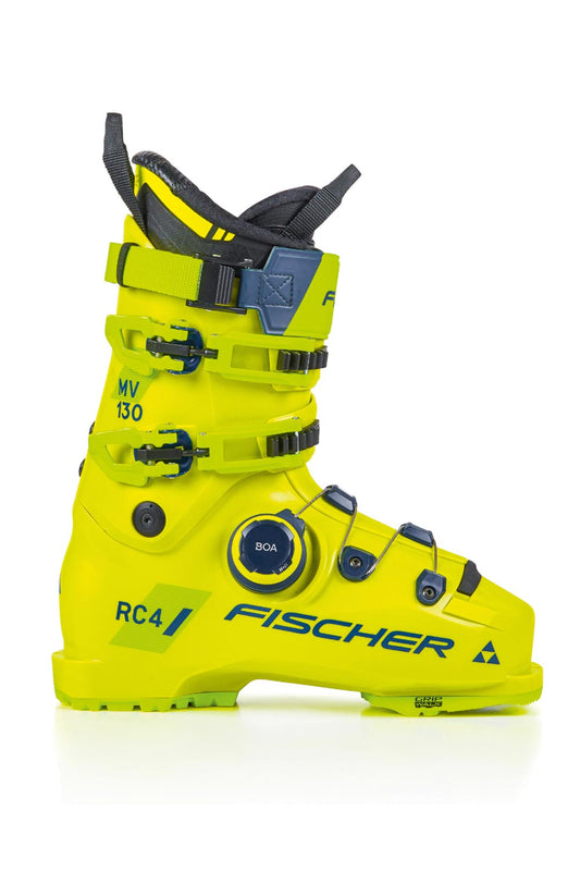 Fischer ski boot with BOA adjustment, yellow with blue accents
