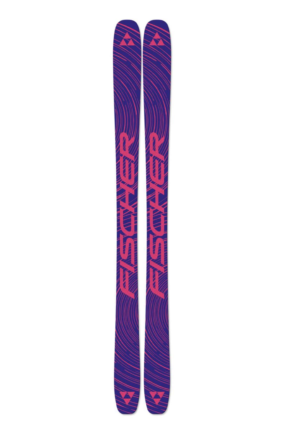 bottom of Fischer Nightstick skis, purple and pink swirly pattern