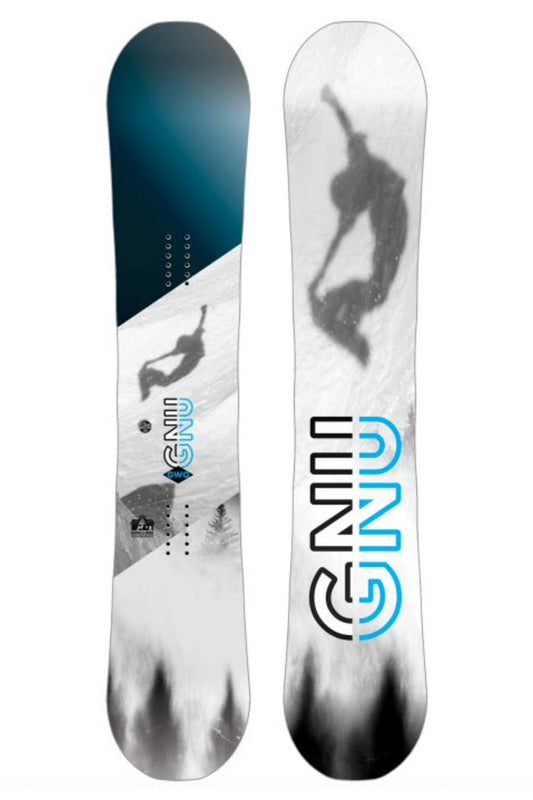 men's Gnu GWO snowboard, snow and sky graphic