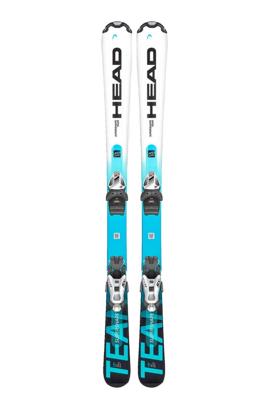 kids Head skis with bindings, black, white and teal