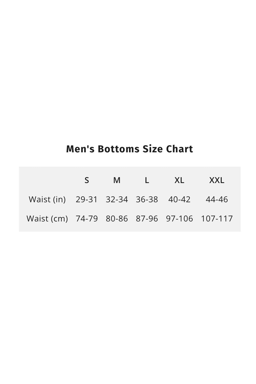 Hot Chillys Men's Bottoms Size Chart