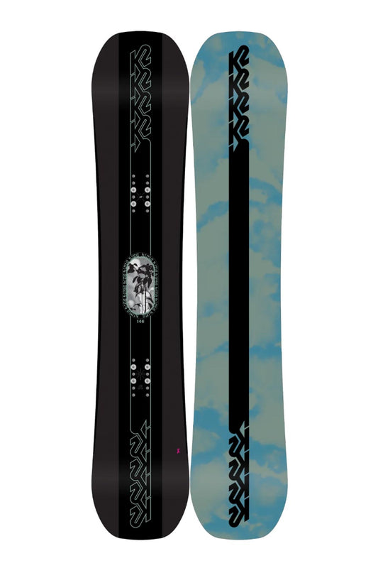 K2 Lime Lite snowboard - women's -  mostly black with palm tree graphic