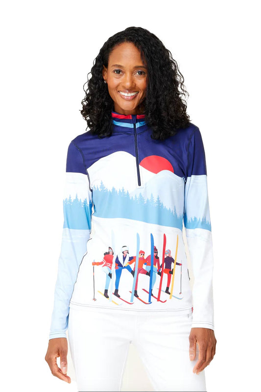 women's base layer top, skier graphic