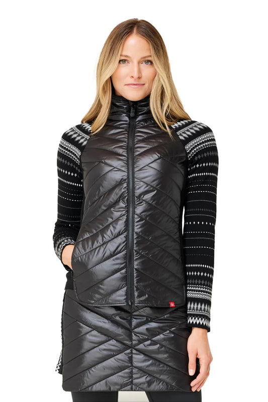 women's midlayer ski jacket, black with patterned sleeves