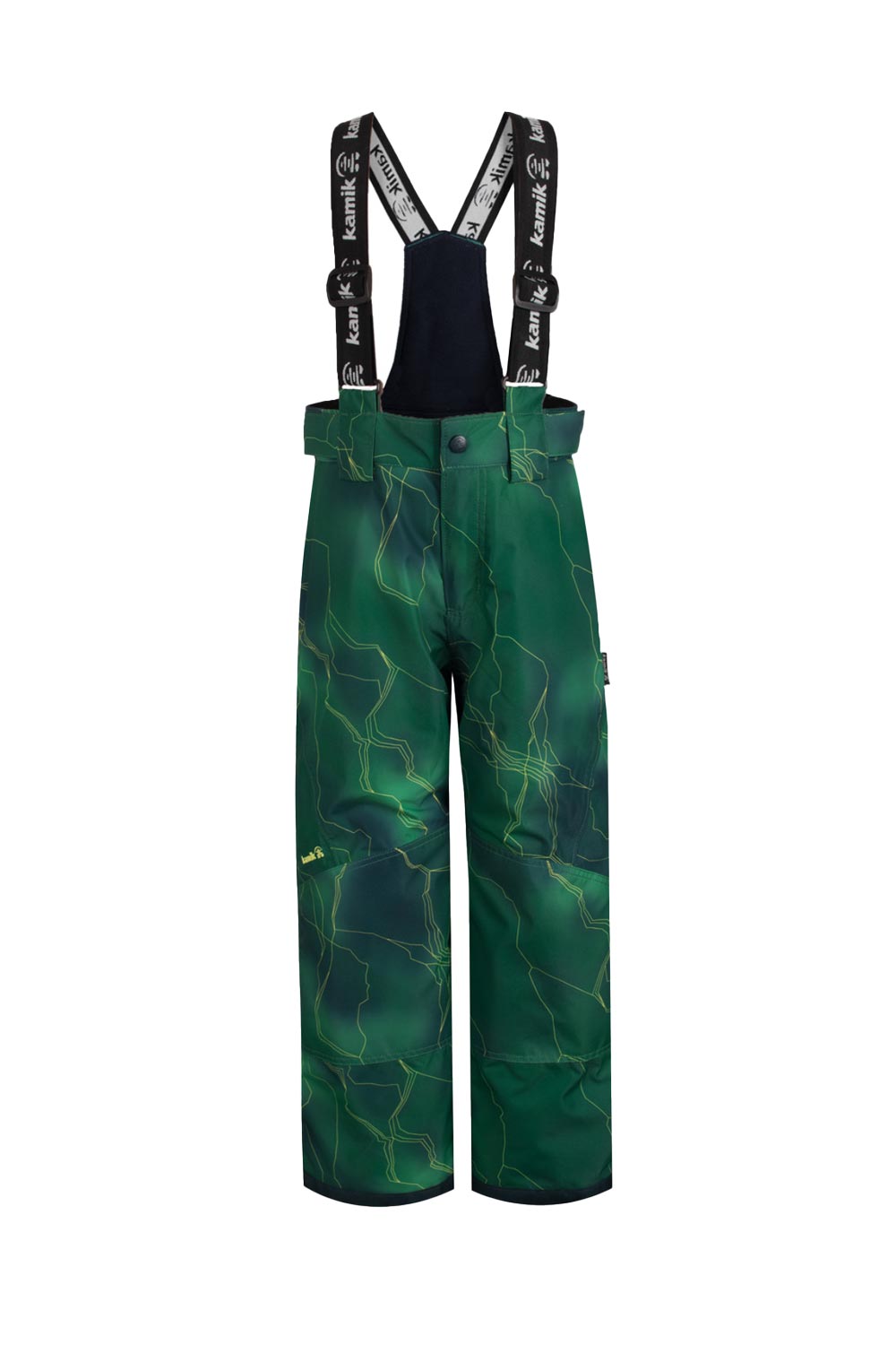 Boys' Kamik ski pants, green & blue swirl pattern