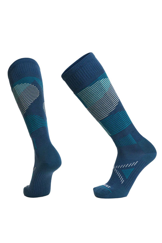 LeBent Shred ski socks, blue, white & light blue