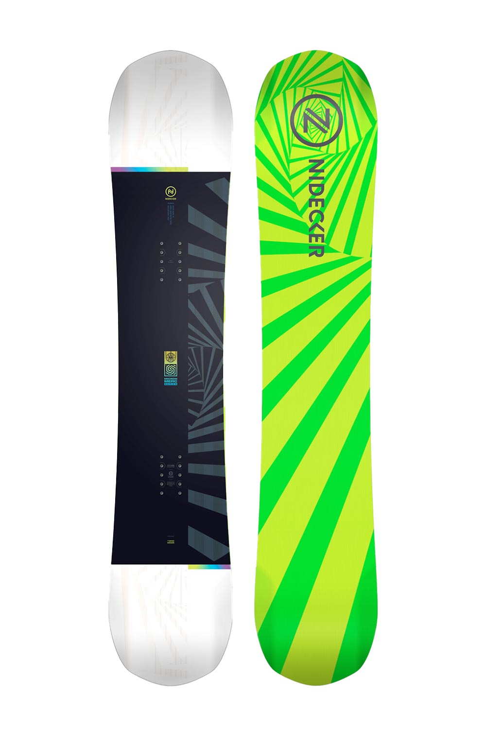 Nidecker Micron Merc Youth Snowboard, black and white on top, bright green on bottom