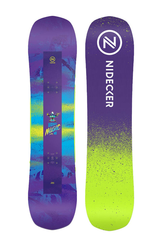 Nidecker Micron Magic youth snowboard, purple blue and neon green