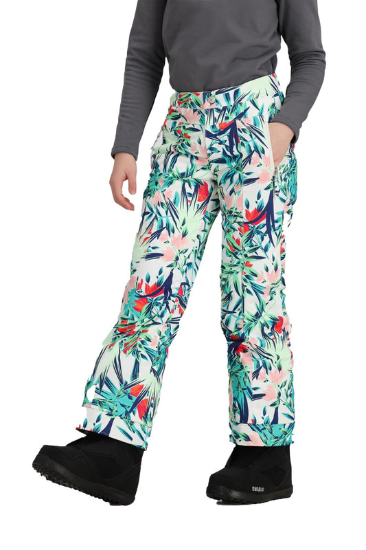 girls ski pants, tropical flowers print