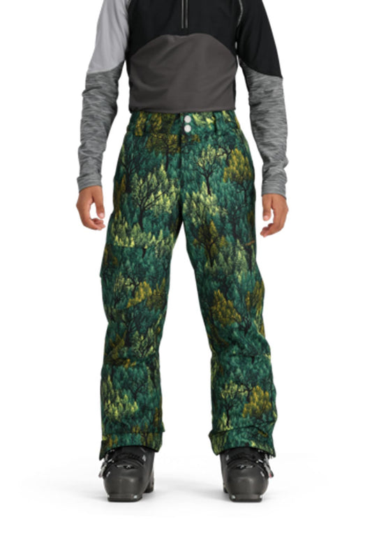 Boys' Obermeyer ski pants, green trees graphic
