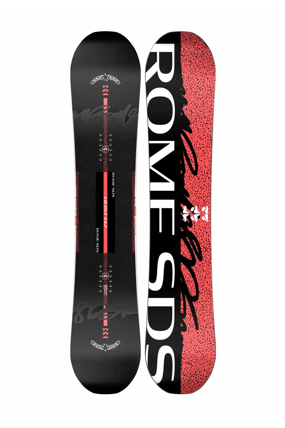 Women's Rome Heist snowboard, black with red/white accents