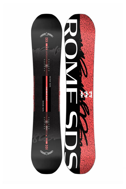 Women's Rome Heist snowboard, black with red/white accents