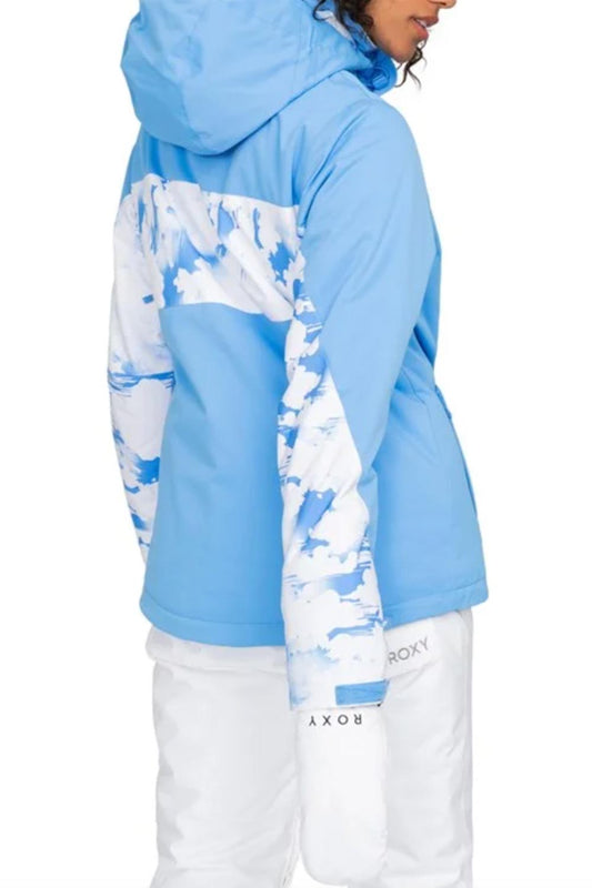 women's Roxy Jetty ski/snowboard jacket, blue with cloud graphic