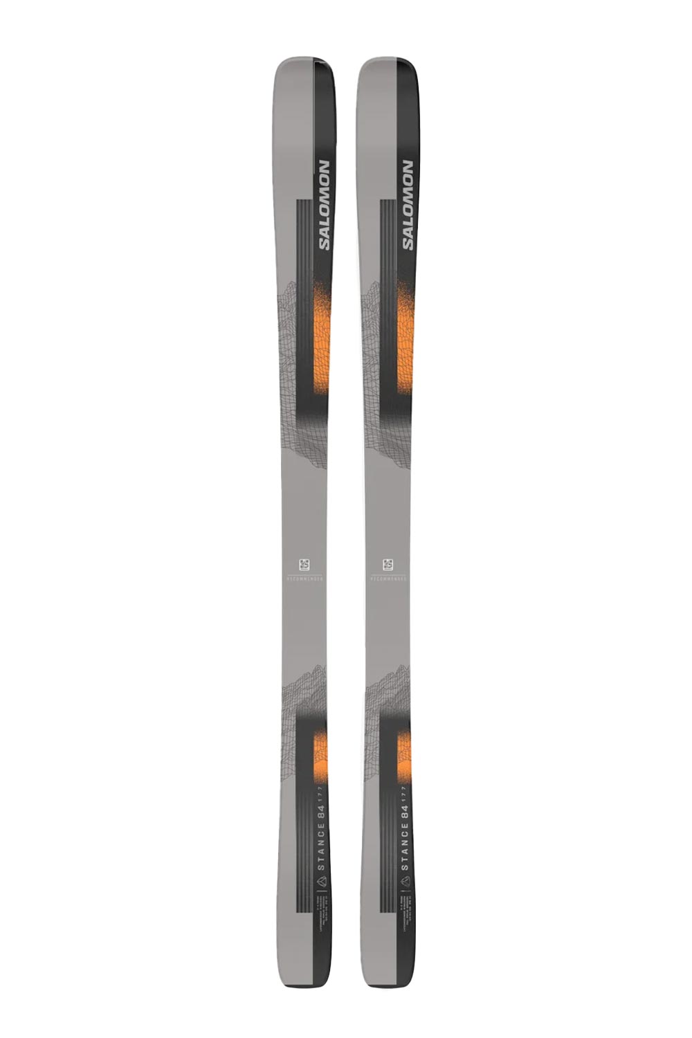 men's Salomon Stance downhill skis - grey, black and orange
