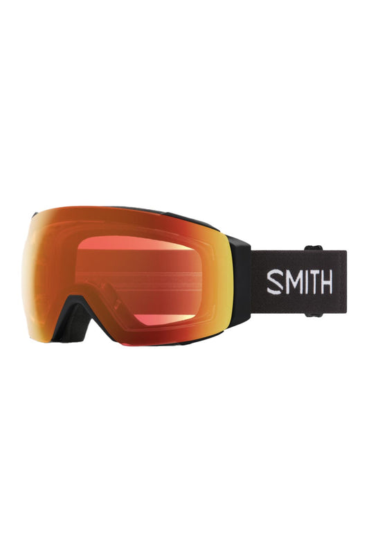 Smith ski goggles, black strap and red lens