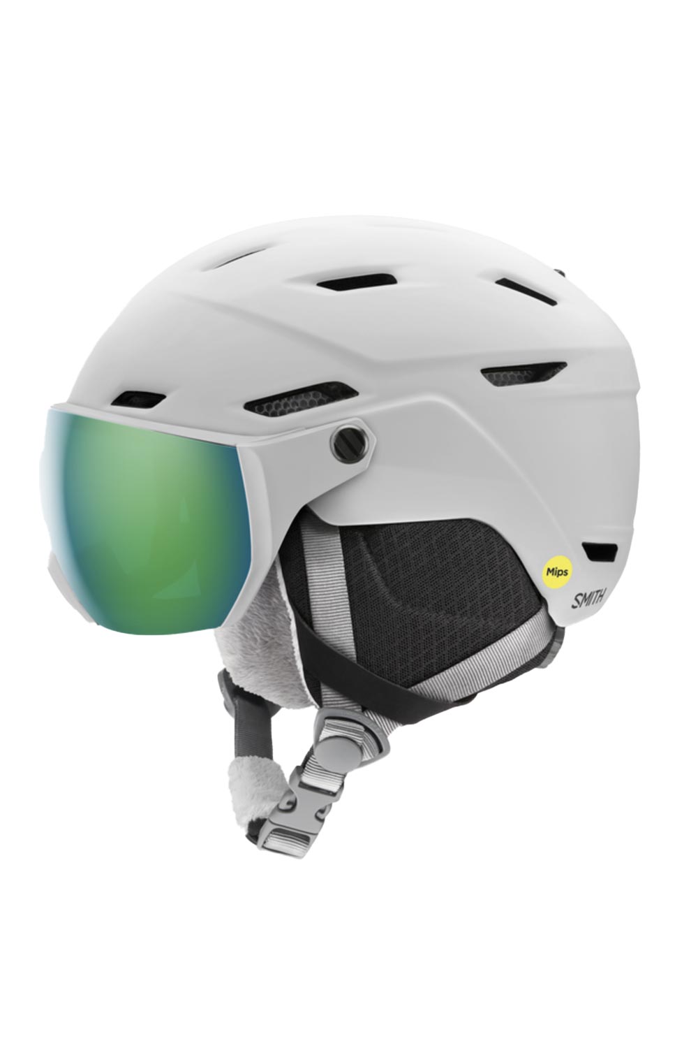 Youth Smith ski helmet with visor, white