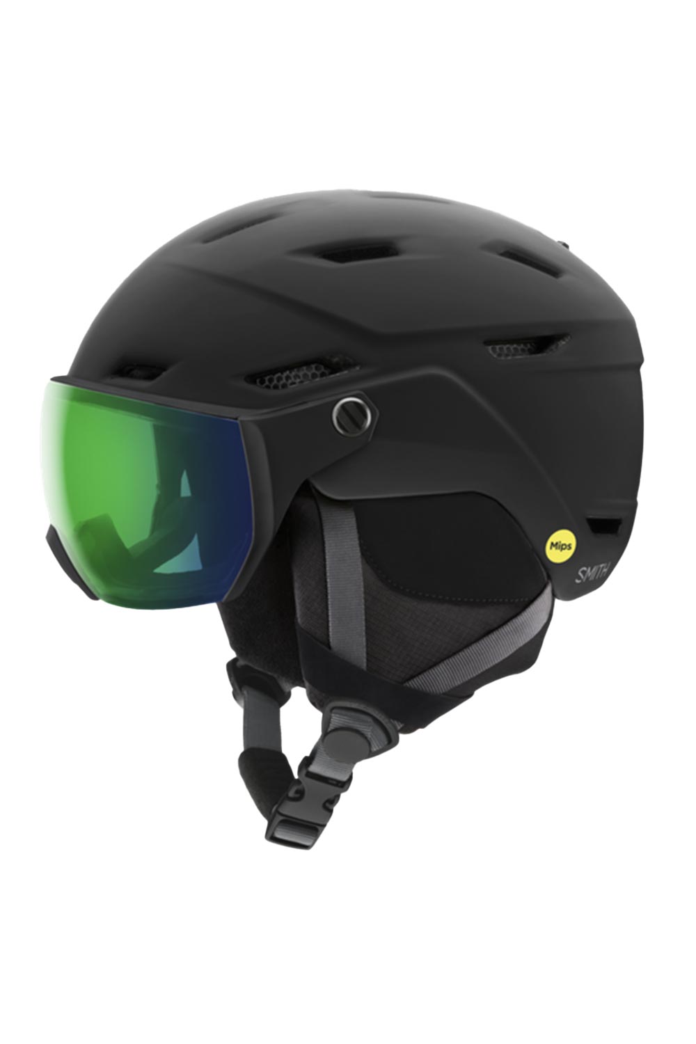 Smith Survey ski helmet with visor, black helmet green lens