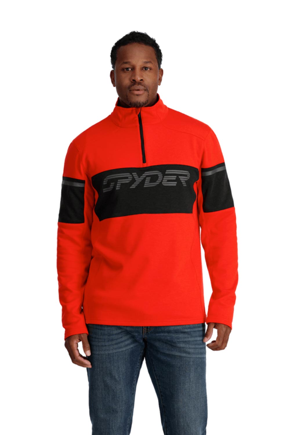 men's Spyder 1/2 zip fleece, red with Spyder logo