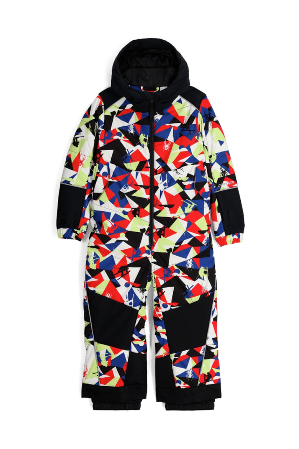 toddler boys' one piece snowsuit, multicolor with black accents.