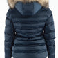 women's ski jacket, puffy, navy blue with fur good