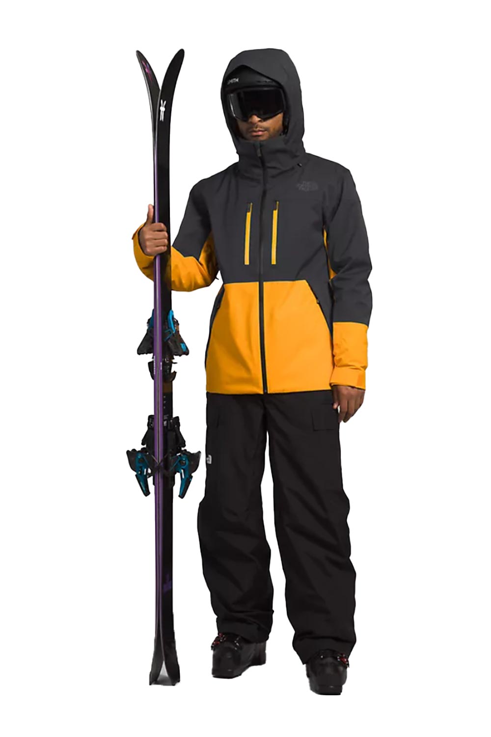 North Face men's ski jacket, dark gray and yellow