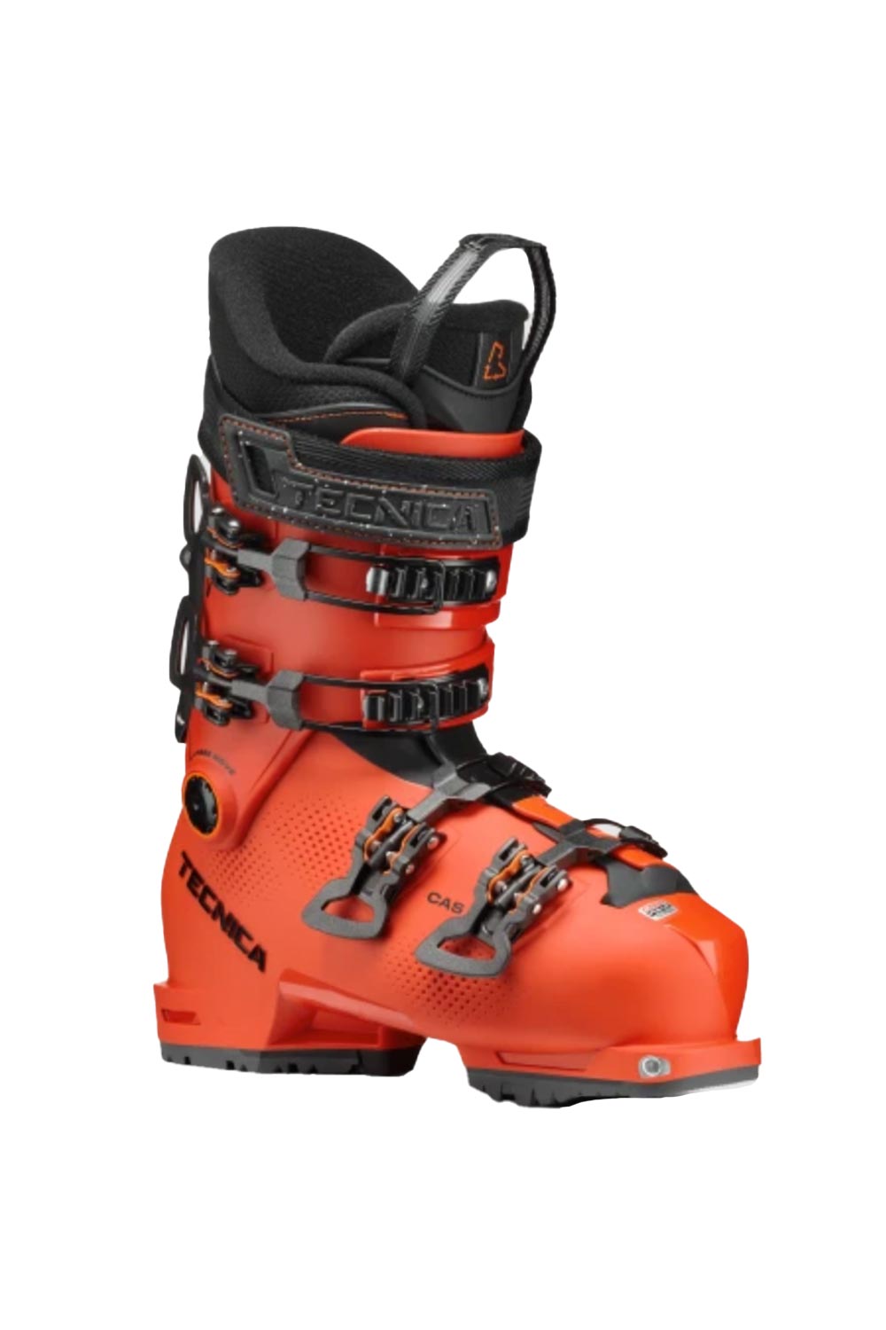 junior downhill ski boots, orange with black buckles & accents