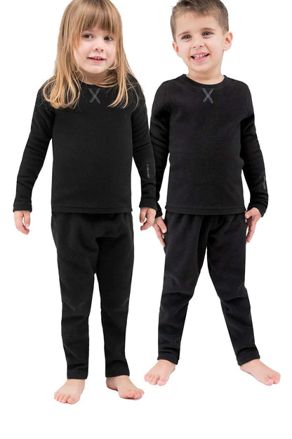 toddler fleece long underwear top and bottom, black