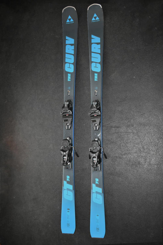Fischer The Curv GT 76 demo skis, blue & black, with black bindings