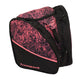 youth ski boot and gear backpack bag, bright pink splatter pattern