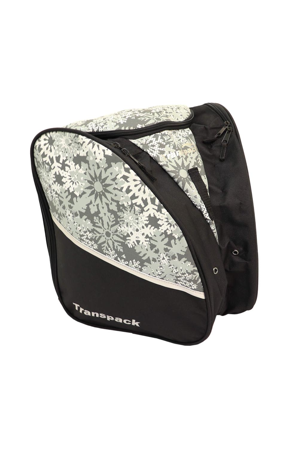 Youth ski boot and gear backpack bag, white snowflake pattern