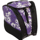 ski boot and gear backpack bag, purple snowflake pattern