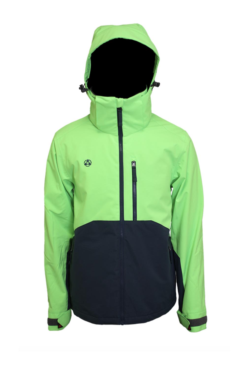 men's Turbine Boot Pack ski/snowboard jacket, lime green and navy blue
