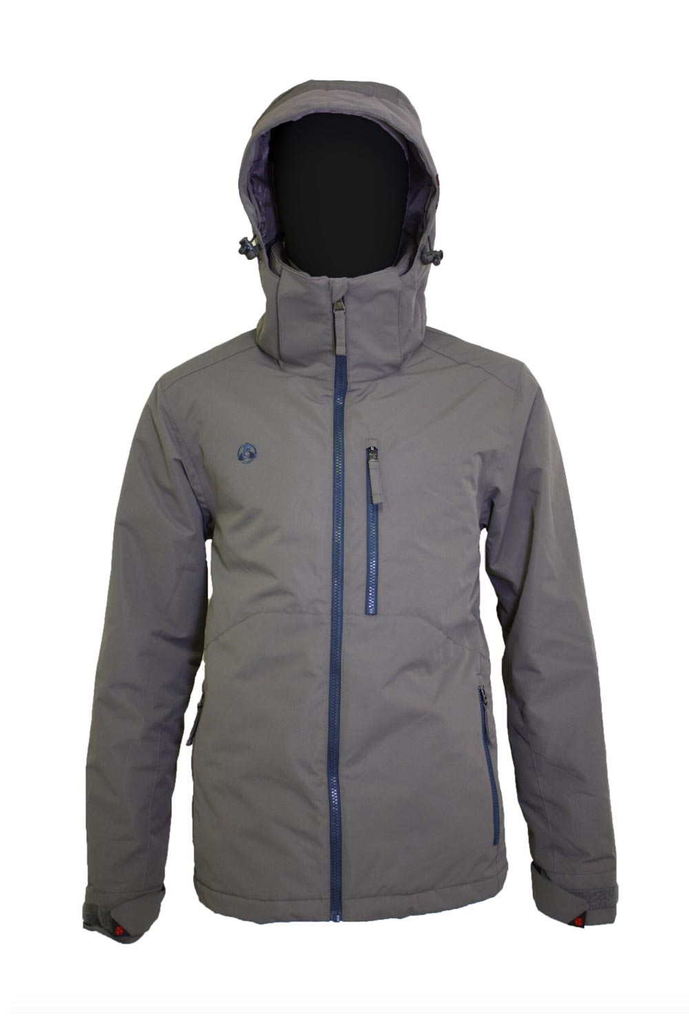 men's Turbine Boot Pack ski jacket, gray with blue accents